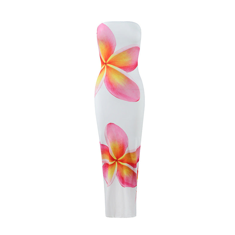 Dame strandvennlig maxikjole med elegant blomstertrykk Skjora