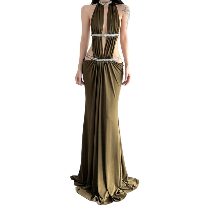 Dame elegant Cut-Out Maxikjole med glitterdetaljer Skjora