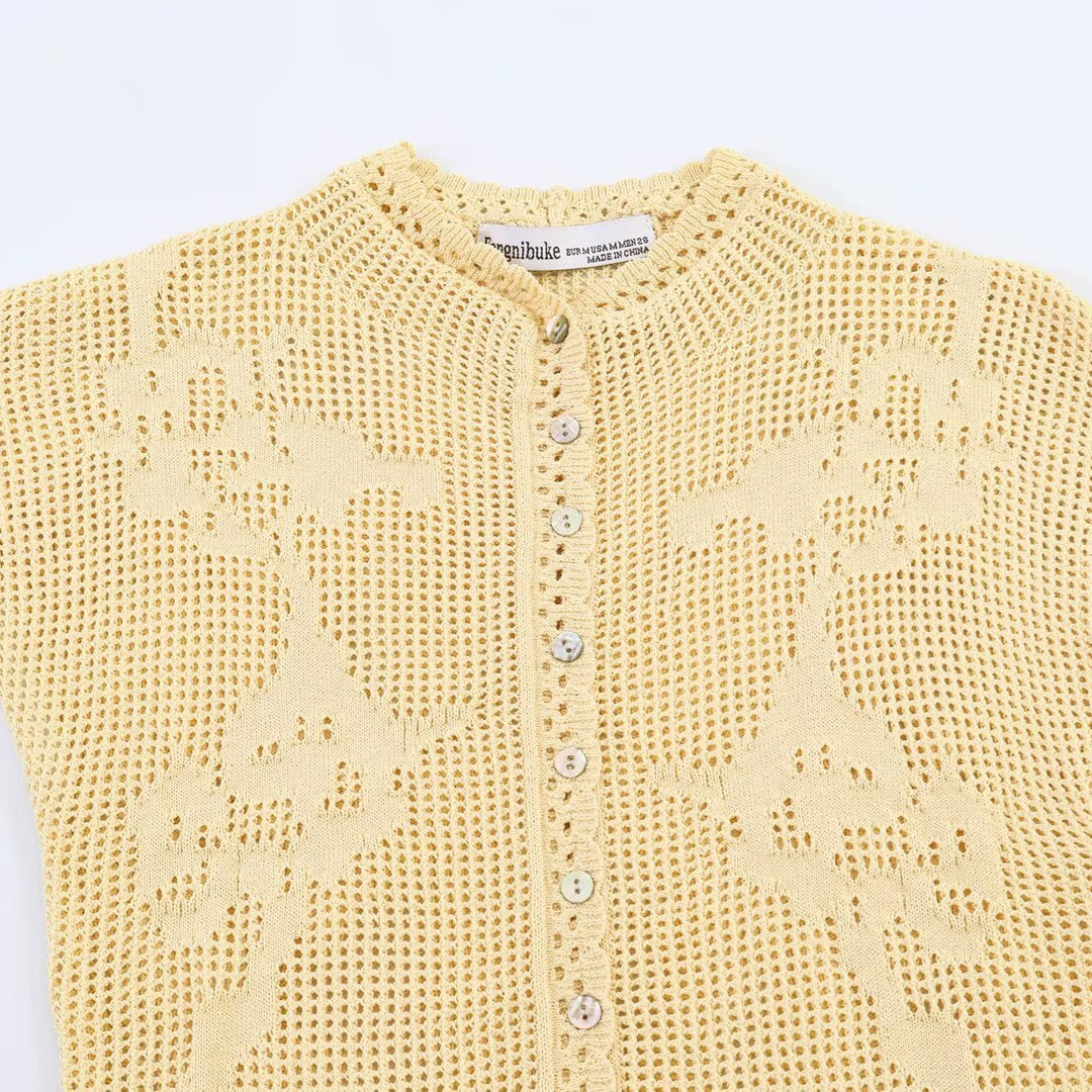 Dame elegant strikkebluse med filigranmønster Skjora