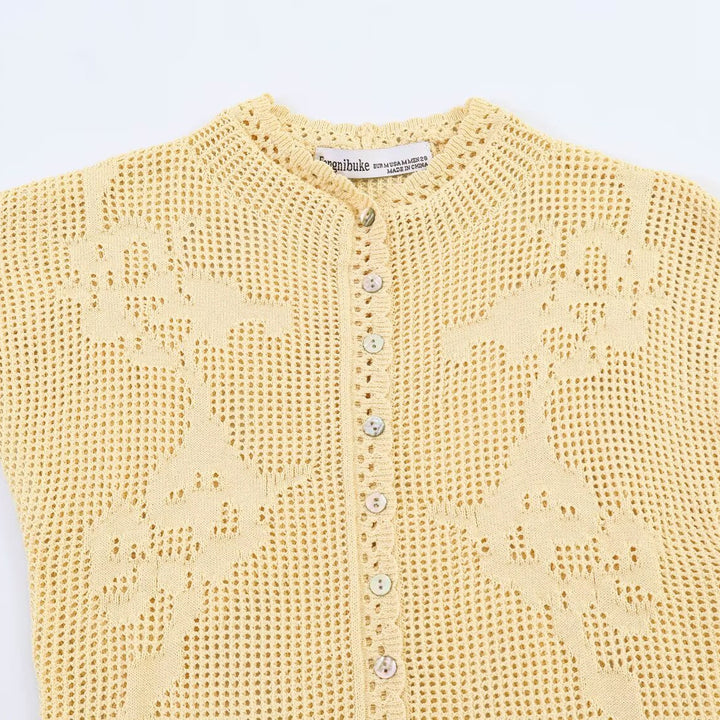 Dame elegant strikkebluse med filigranmønster Skjora