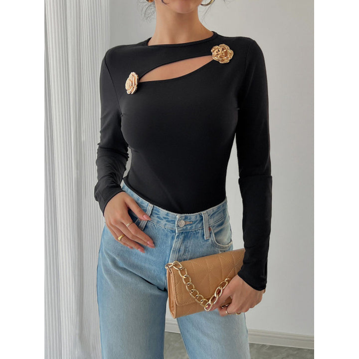 Damer Elegant Langermet Bodysuit med dekorative blomsterdetaljer Skjora