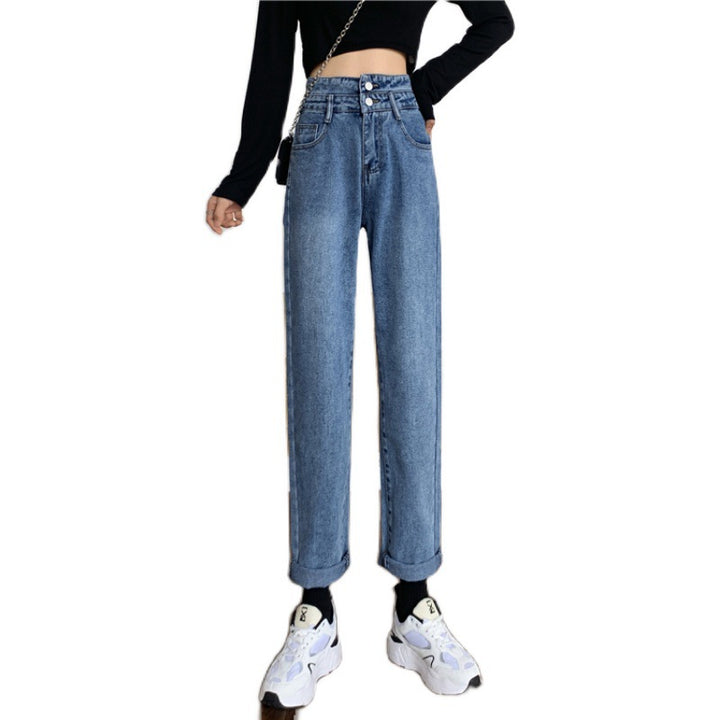 Kvinne Høy Midje Mom Jeans med Avtagbare Buner Skjora