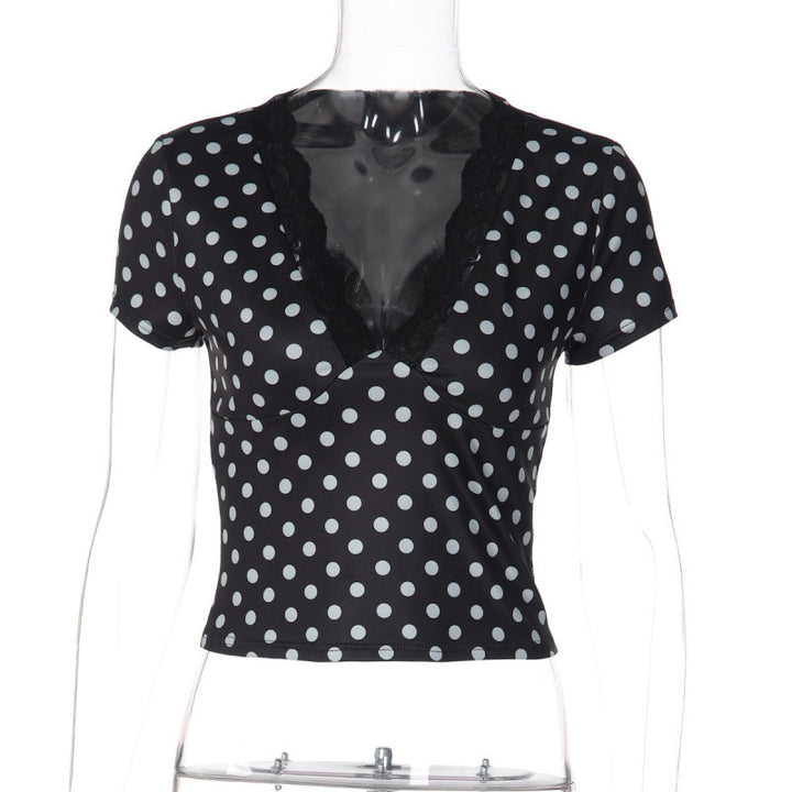 Dame Polka-Dot Topp med spissdetaljer og figursydd passform Skjora