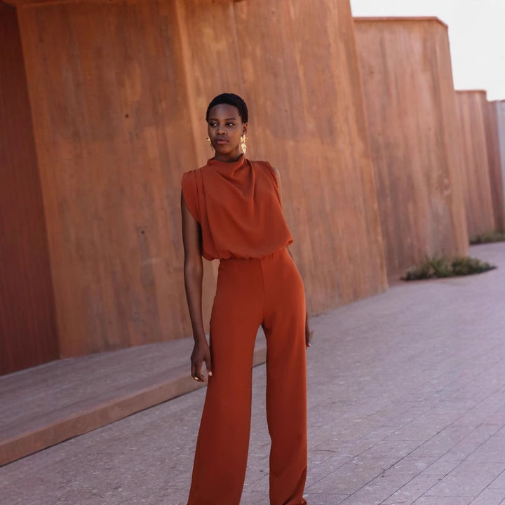 Damer Elegant Jumpsuit med høy hals og vide ben Skjora