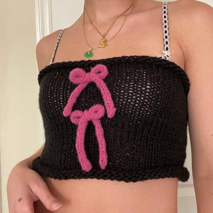 Dame innviklet Crop-Top med dekorative sløyfer Skjora