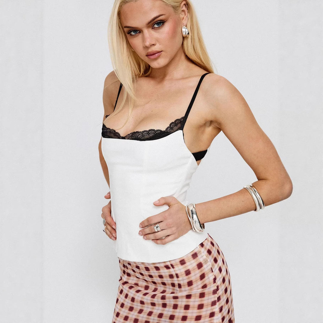 Dame Polka Dots Bustier-Topp med blondedetaljer Skjora