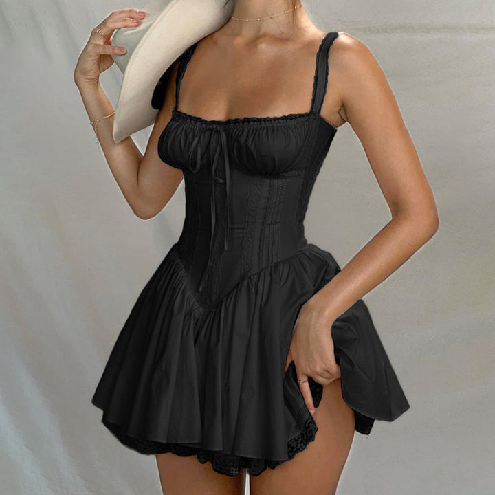 Damen Corsagen-Kleid mit Rüschendetails und verstellbaren Trägern Skjora