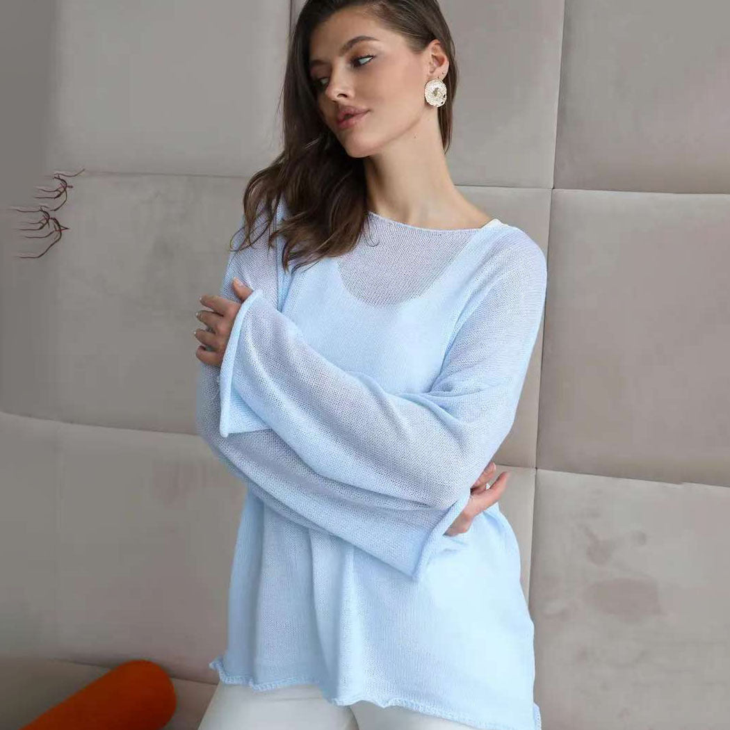 Damer casual genser med brede ermer og fin åpenstrikk design Skjora