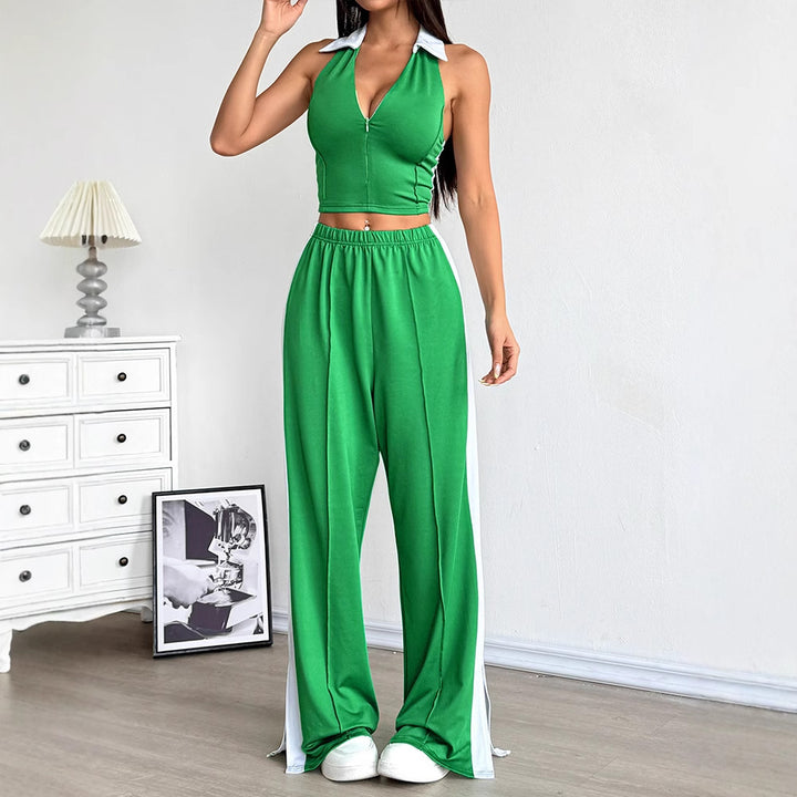 Dame To-delt sett med cropped topp og vide bukser Skjora