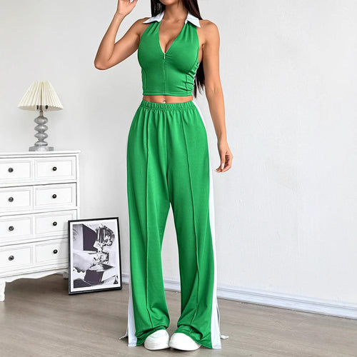 Dame To-delt sett med cropped topp og vide bukser Skjora