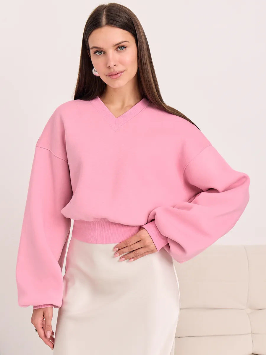 Damer's Fasjonable Oversized Genser med V-Hals og Brede Ermer Skjora