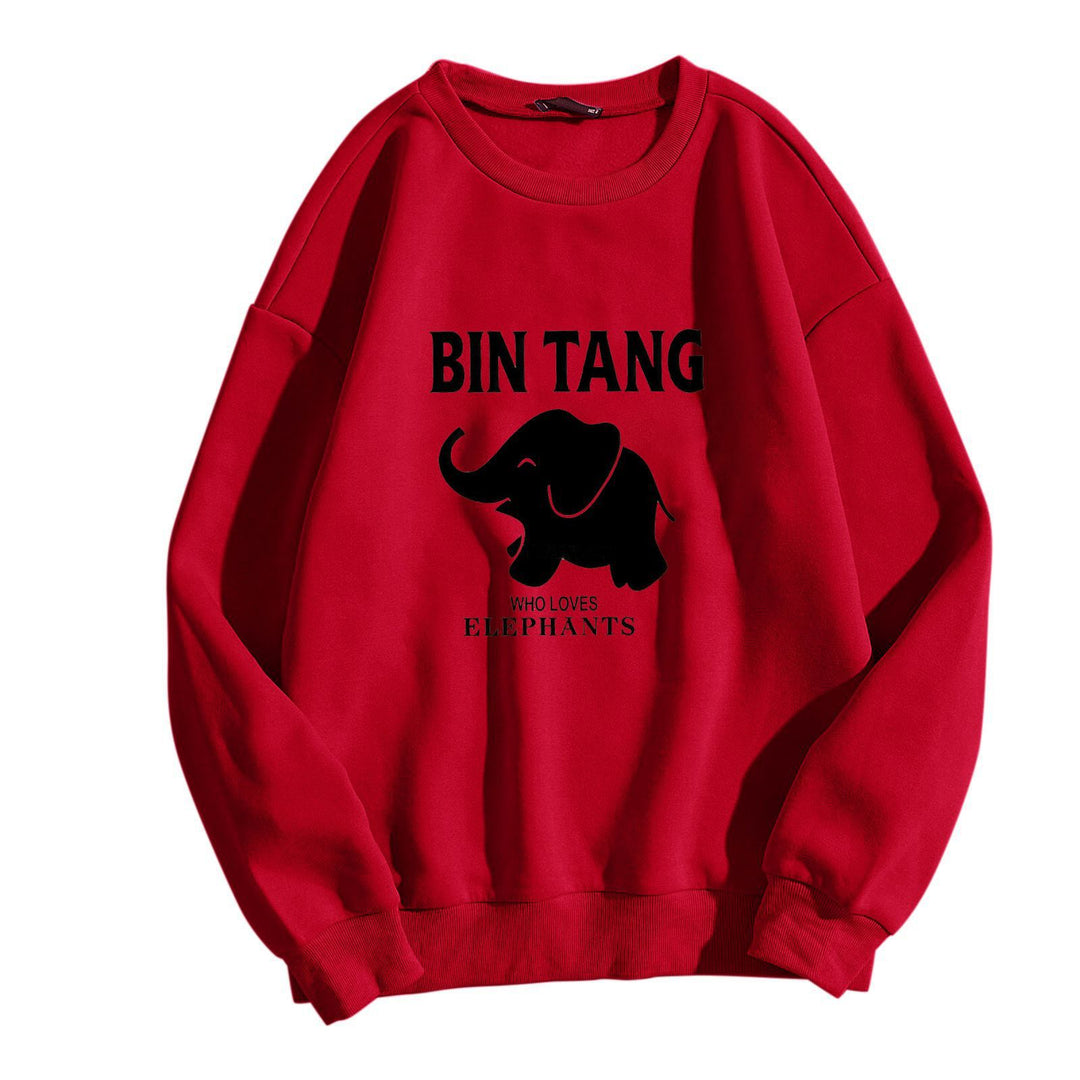 Dame sweatshirt med stort elefantmotiv og motiverende trykk Skjora