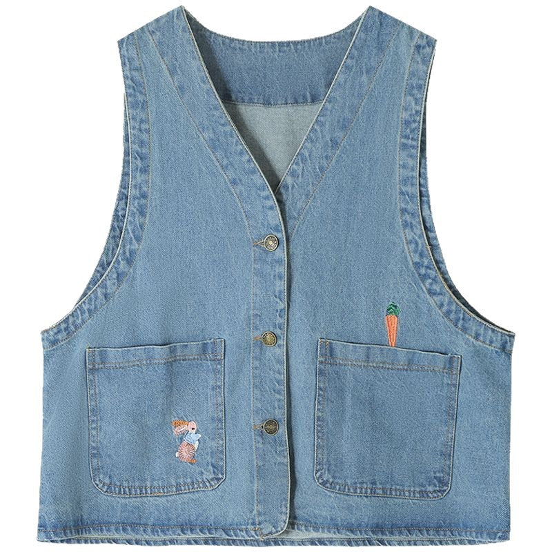 Kvinnens fashionable denimvest med lommer og knappedetaljer Skjora