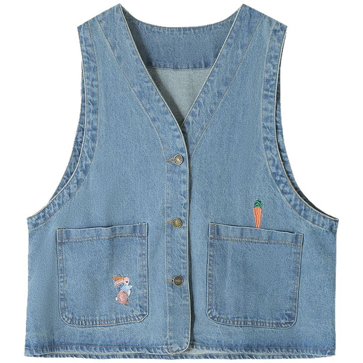 Kvinnens fashionable denimvest med lommer og knappedetaljer Skjora