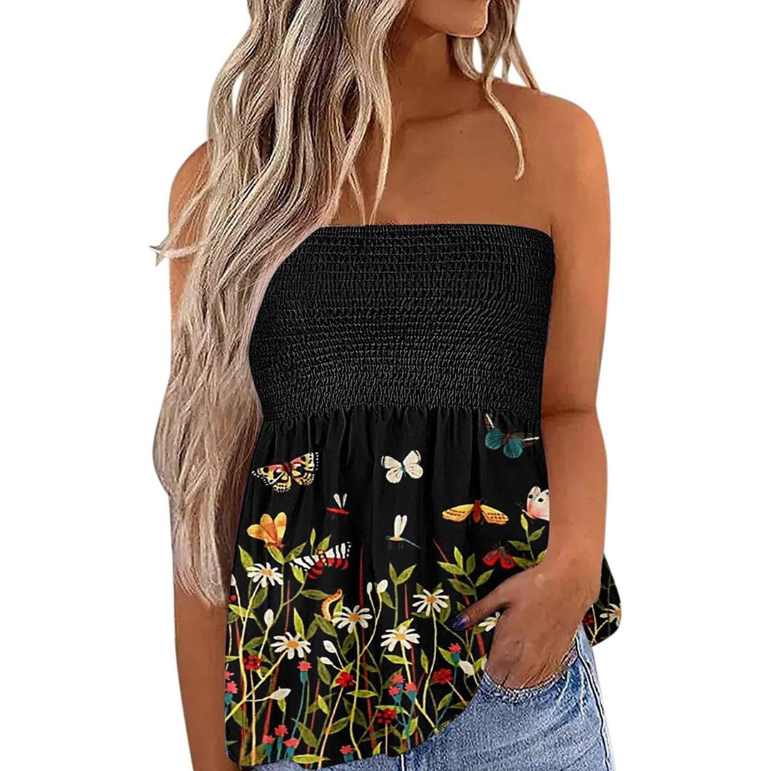 Dame Bandeau-top med blomsterinnlegg Skjora