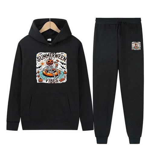 Damegenser og joggebukse sett med festlig Halloween-motiv Skjora