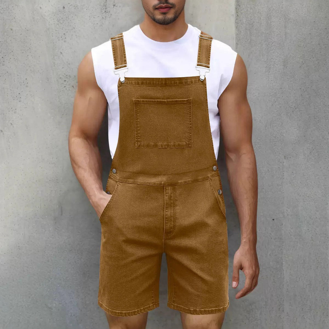 Herre denim-latzshorts med moderne lommer og justerbare stropper Skjora