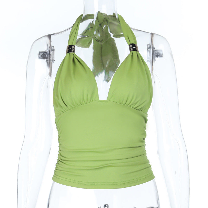 Dame sporty tankini overdel med raffinerte rysjedetaljer og justerbar holder Skjora