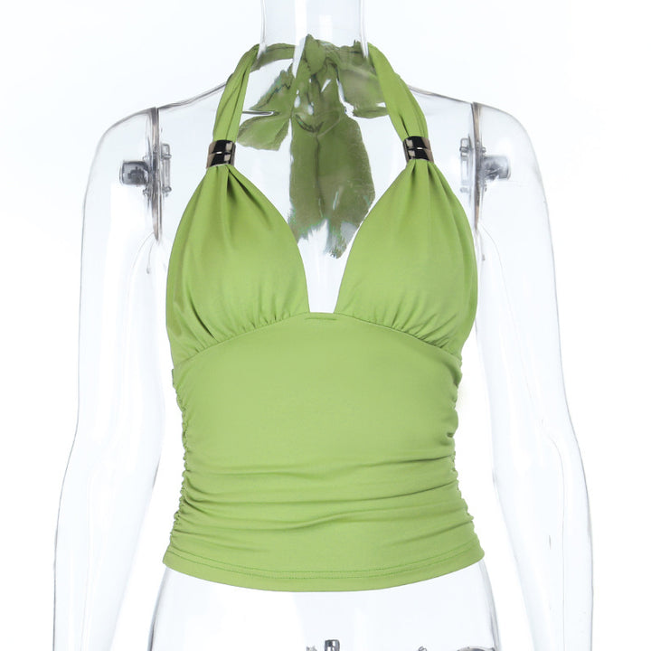 Dame sporty tankini overdel med raffinerte rysjedetaljer og justerbar holder Skjora