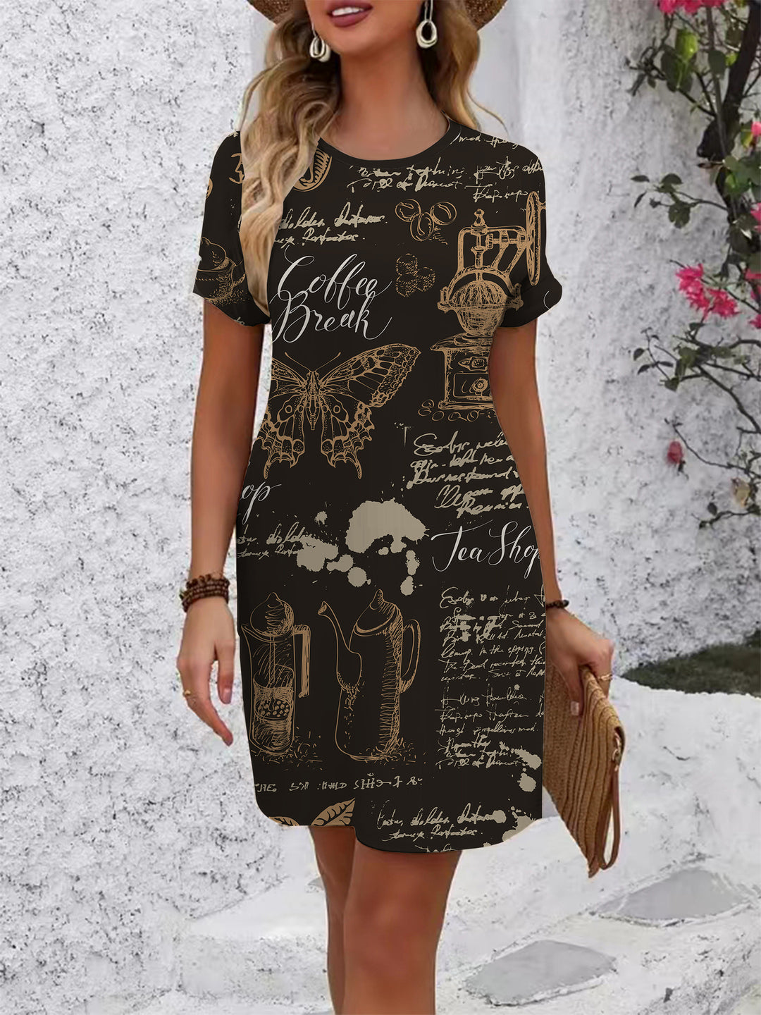 Damen T-Shirt Kleid mit kreativem Druckdesign Skjora