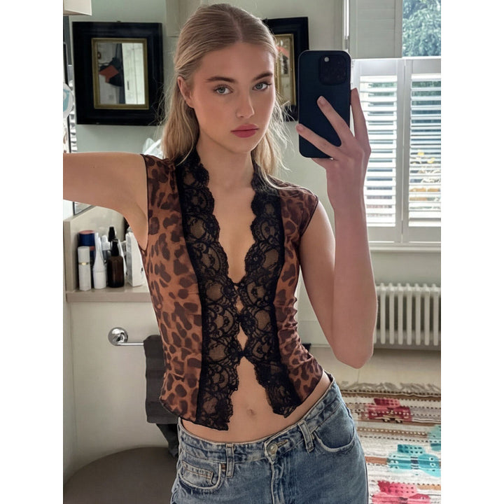 Dame spiss-crop-top med dyreprint og komplementær spiss Skjora