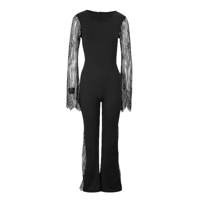 Damer Elegant Jumpsuit med skimrende spisse og vide ben Skjora