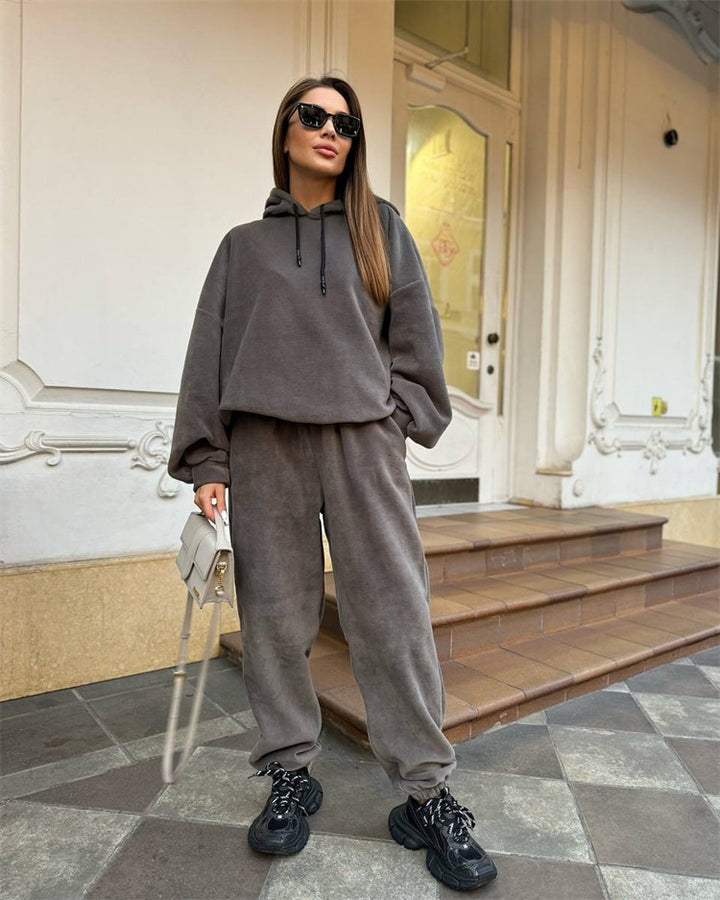Damer Fleece Kuttet Sweat Suit med Høy Krage og Elastisk Midje Skjora