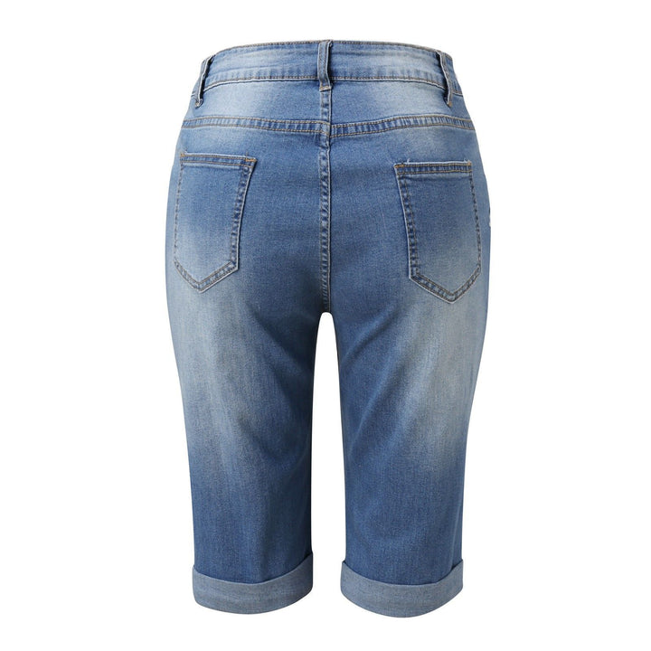 Damer Motemessige Zdestroyed Denim-Shorts med Høy Midje og Rivne Detaljer Skjora