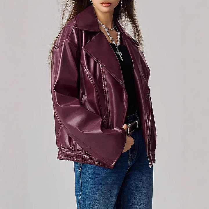 Dames faux skinnjakke i trendy oversized stil med smale glidelåsdetaljer Skjora