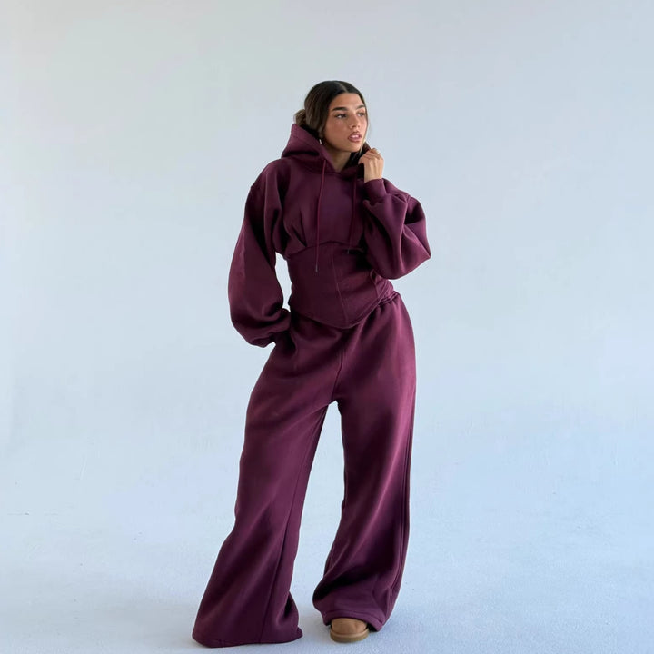 Dame Oversized Hoodie og vid bukse Sett Skjora