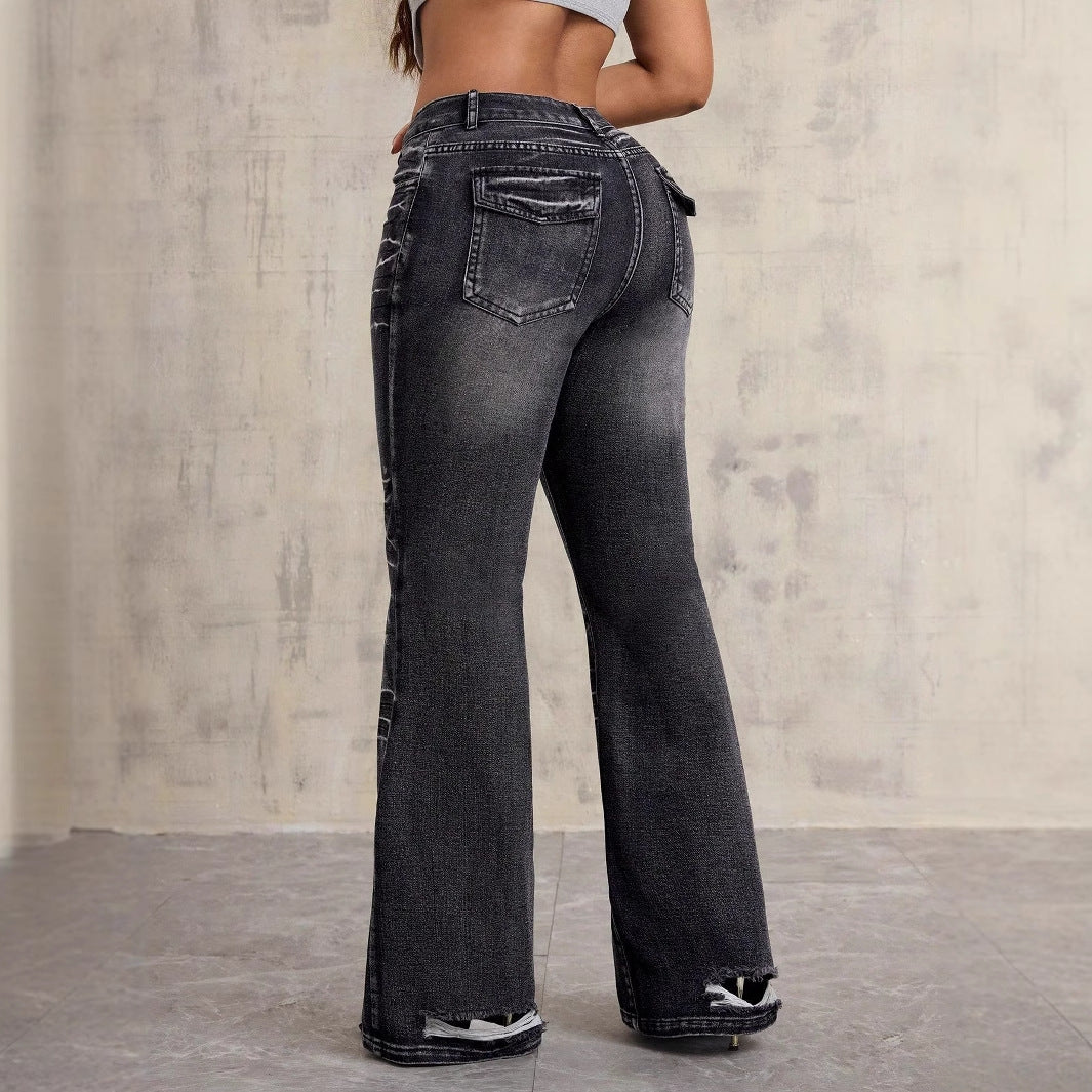 Dame Høy midje Bootcut Jeans med moderne Brukt-look Skjora
