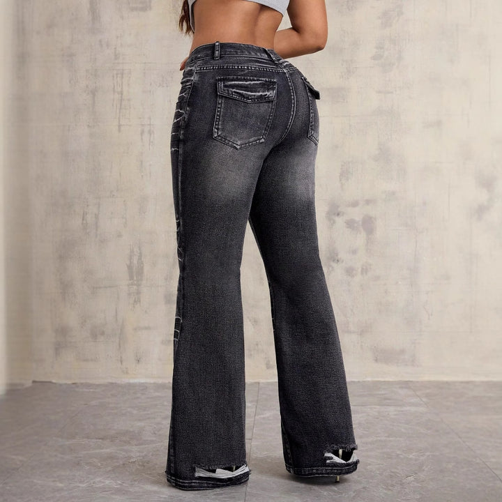 Dame Høy midje Bootcut Jeans med moderne Brukt-look Skjora