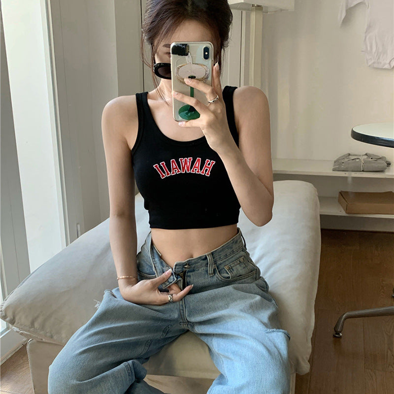 Kvinne Cropped Tank Topp med kreativ lettering og komfortabel passform