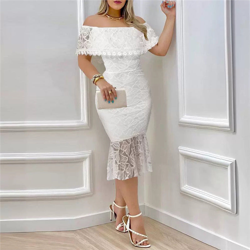 Dame Off-Shoulder Spisskjole med voluminøst falm Skjora