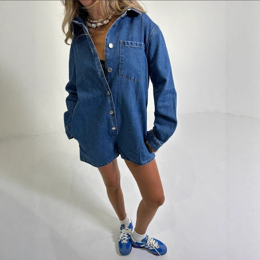 Dame Jeans-Overall med kort erme og praktiske lommer Skjora