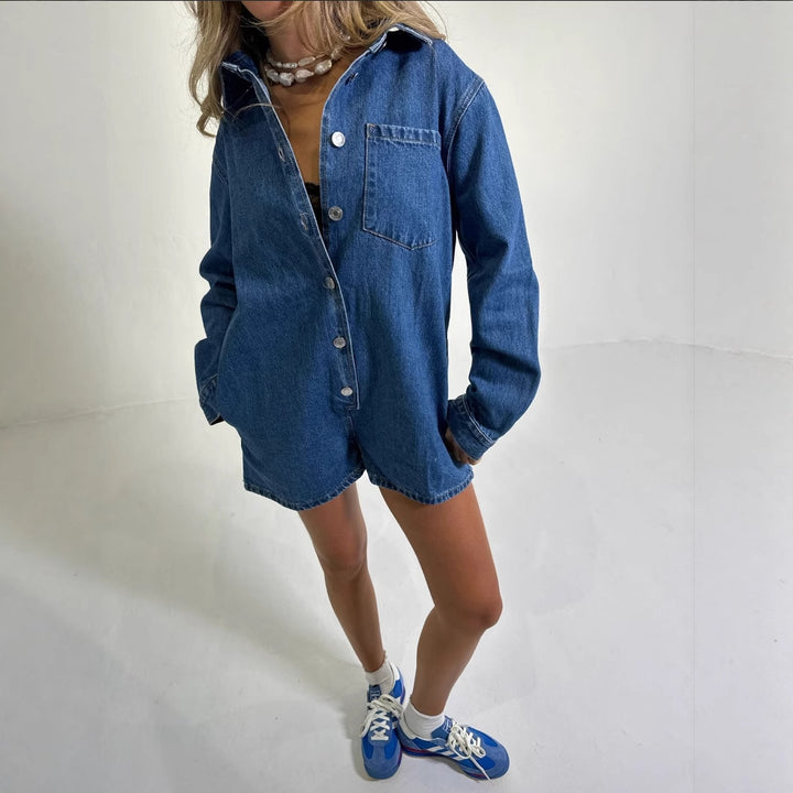 Dame Jeans-Overall med kort erme og praktiske lommer Skjora
