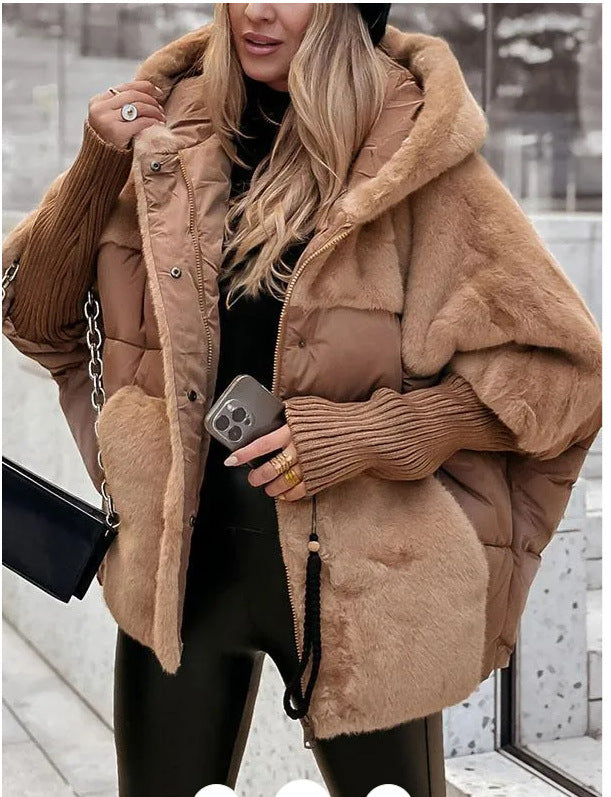 Dame Fashion Kviltet Jakke med Luksuriøs Pelskant Skjora