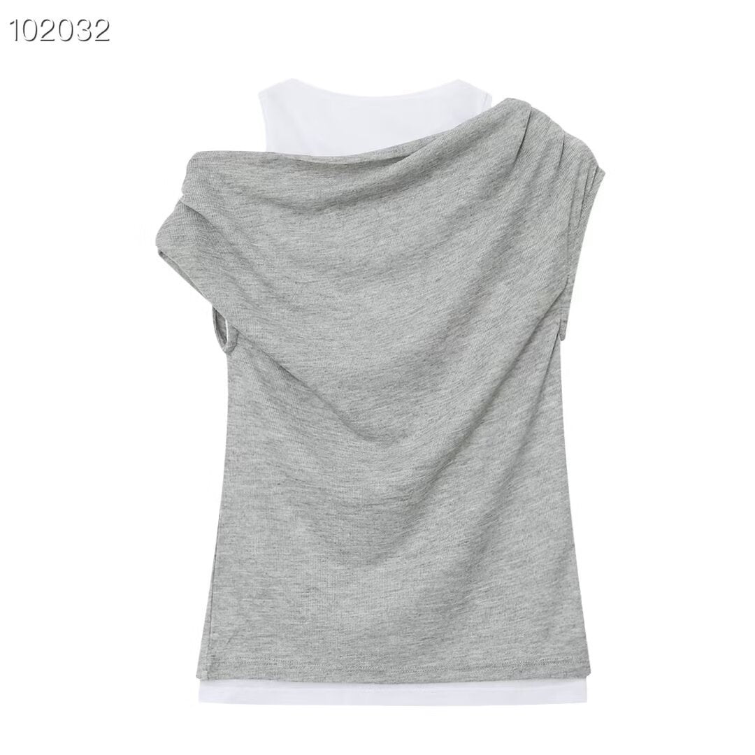 Damer avslappet overlay T-skjorte med asymmetrisk snitt og elegante folder Skjora