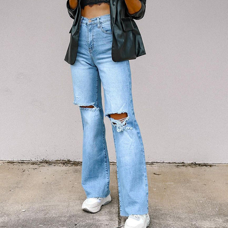 Dame Flared Jeans med moderne ødelagte detaljer Skjora