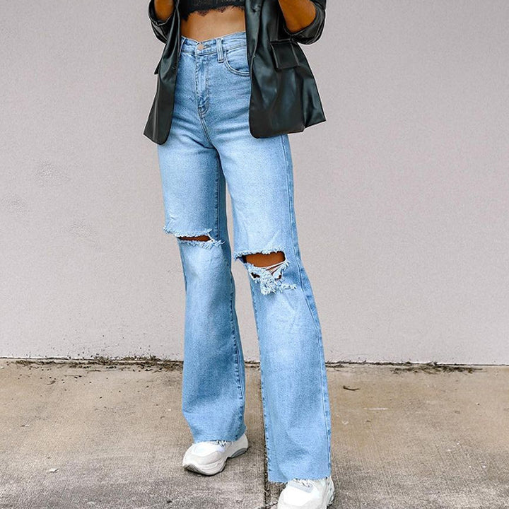 Dame Flared Jeans med moderne ødelagte detaljer Skjora