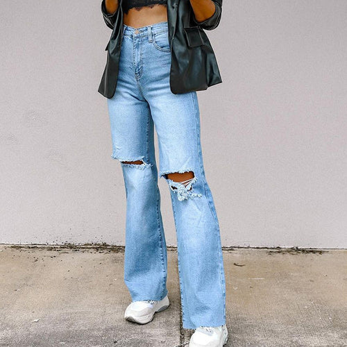 Dame Flared Jeans med moderne ødelagte detaljer Skjora