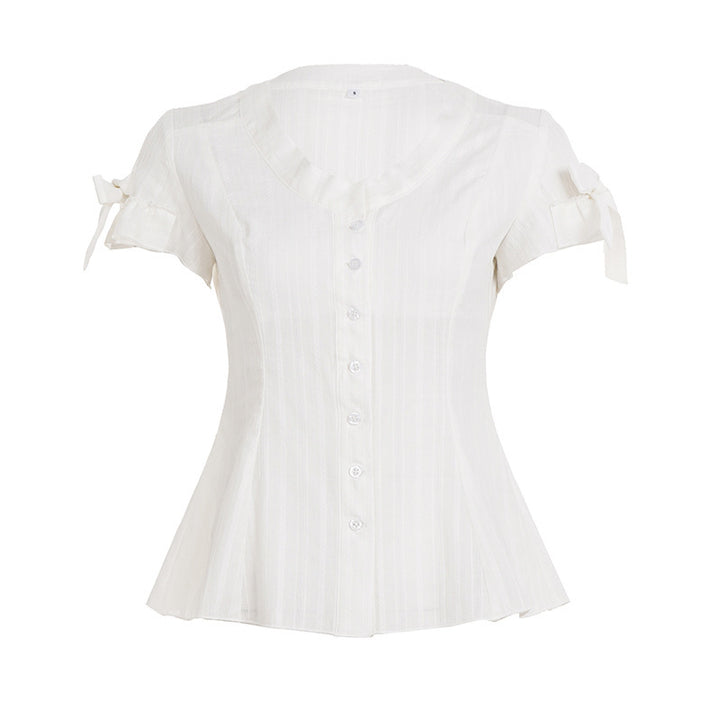 Dame Blusenshirt med moderne snitt og volangdetaljer Skjora