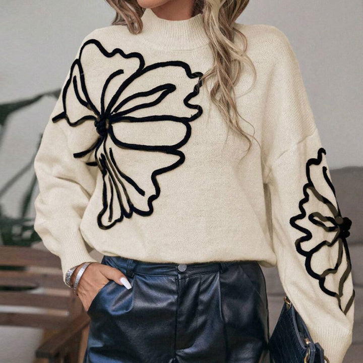 Kvinne strikkegenser med blomster 3D-design Skjora