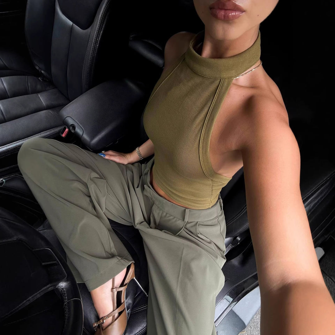 Women's High-Neck Crop Top in stretchy fabric Skjora