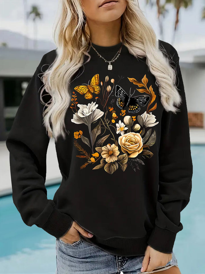 Kvinnelig sweatshirt med blomstertrykk og avslappet passform Skjora