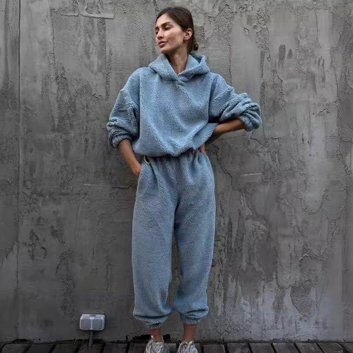 Dame Fleece Lounge Sett med Elastisk Midje og Høy Krage