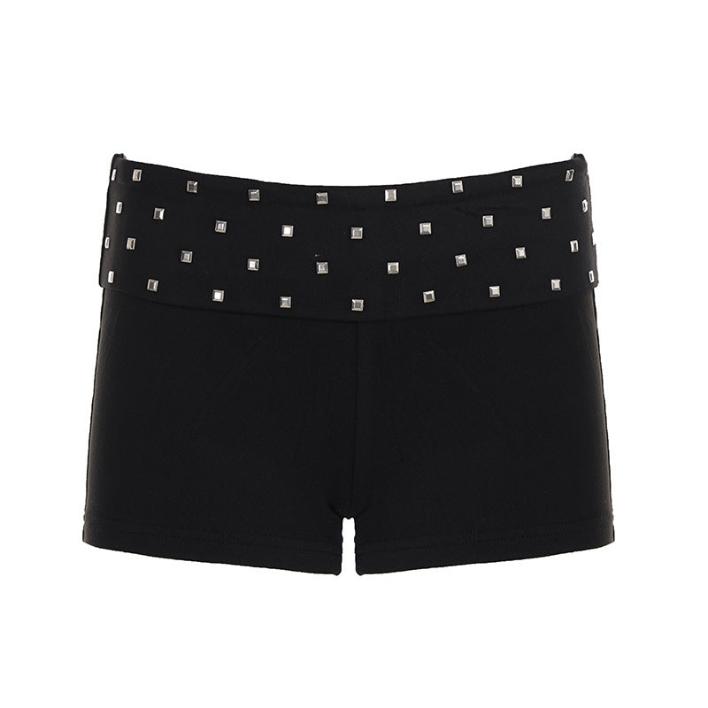 Dame shorts med glitrende strassbånd Skjora