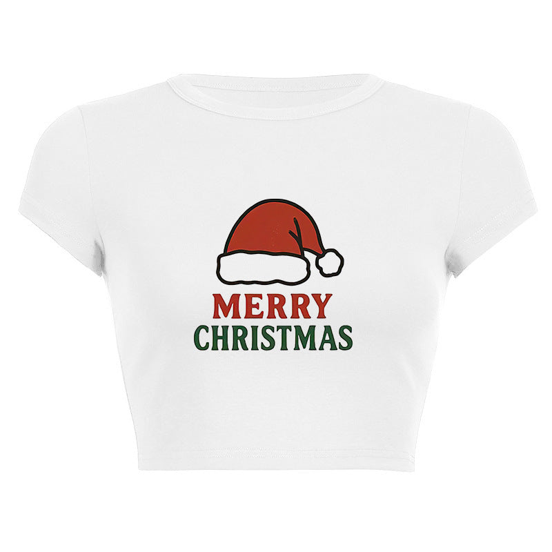 Dame cropped T-skjorte med juledesign Skjora