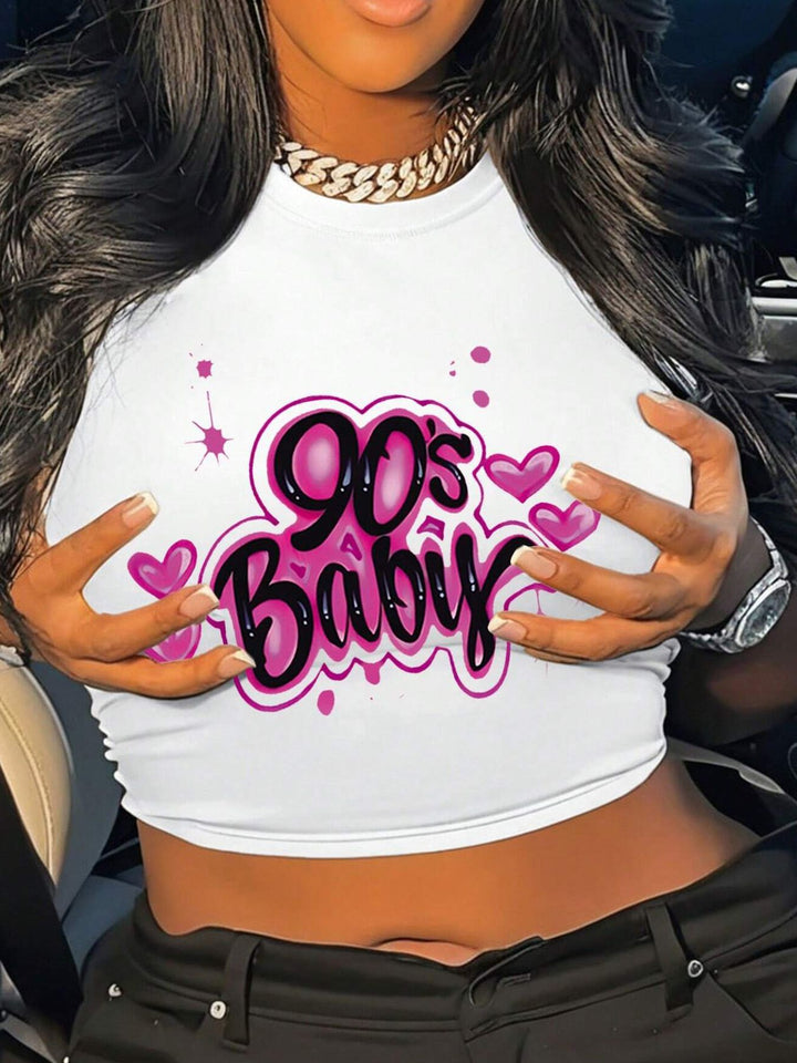 Dame Crop Top med 90-talls trykk Skjora