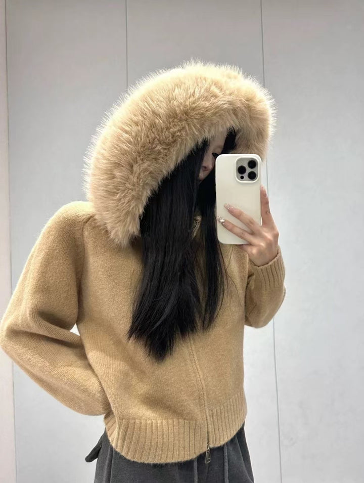 Damer, moteriktig cardigan med avtagbar hette laget av mykt materiale Skjora